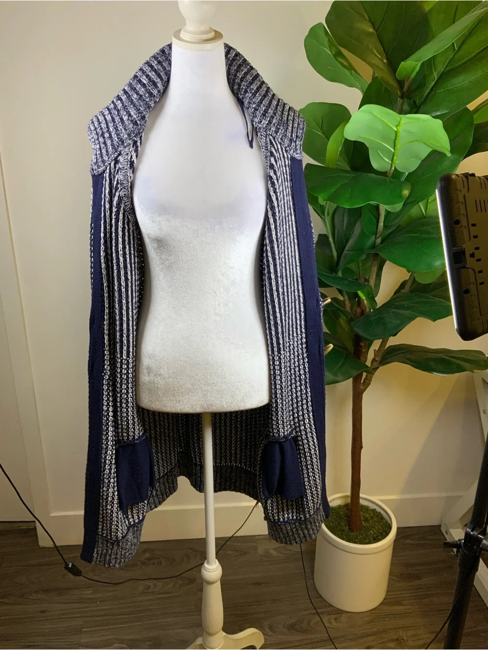 GAP Navy and White Teddy Toggle Cardigan Jacket